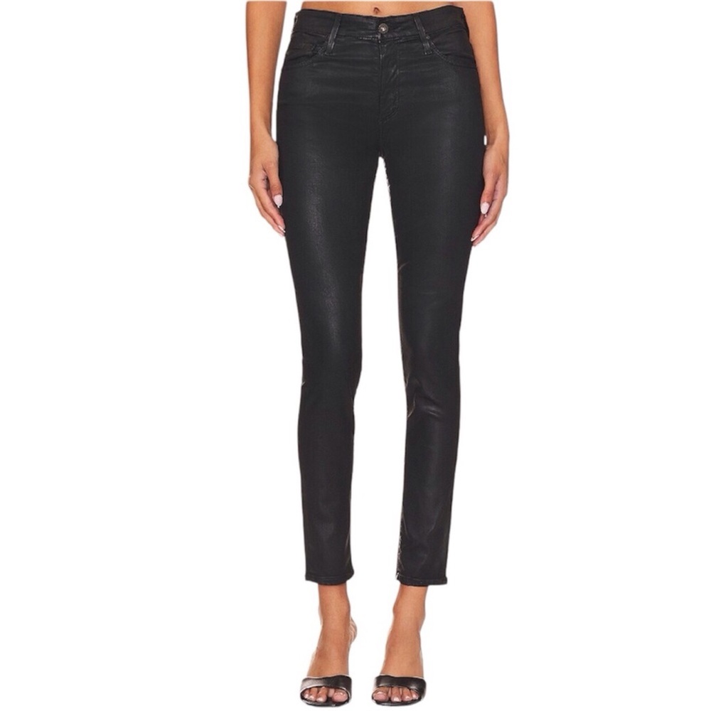 AG Adriano Goldschmied Farrah Black Coated Shimmer HiRise Skinny Jeans Size 27